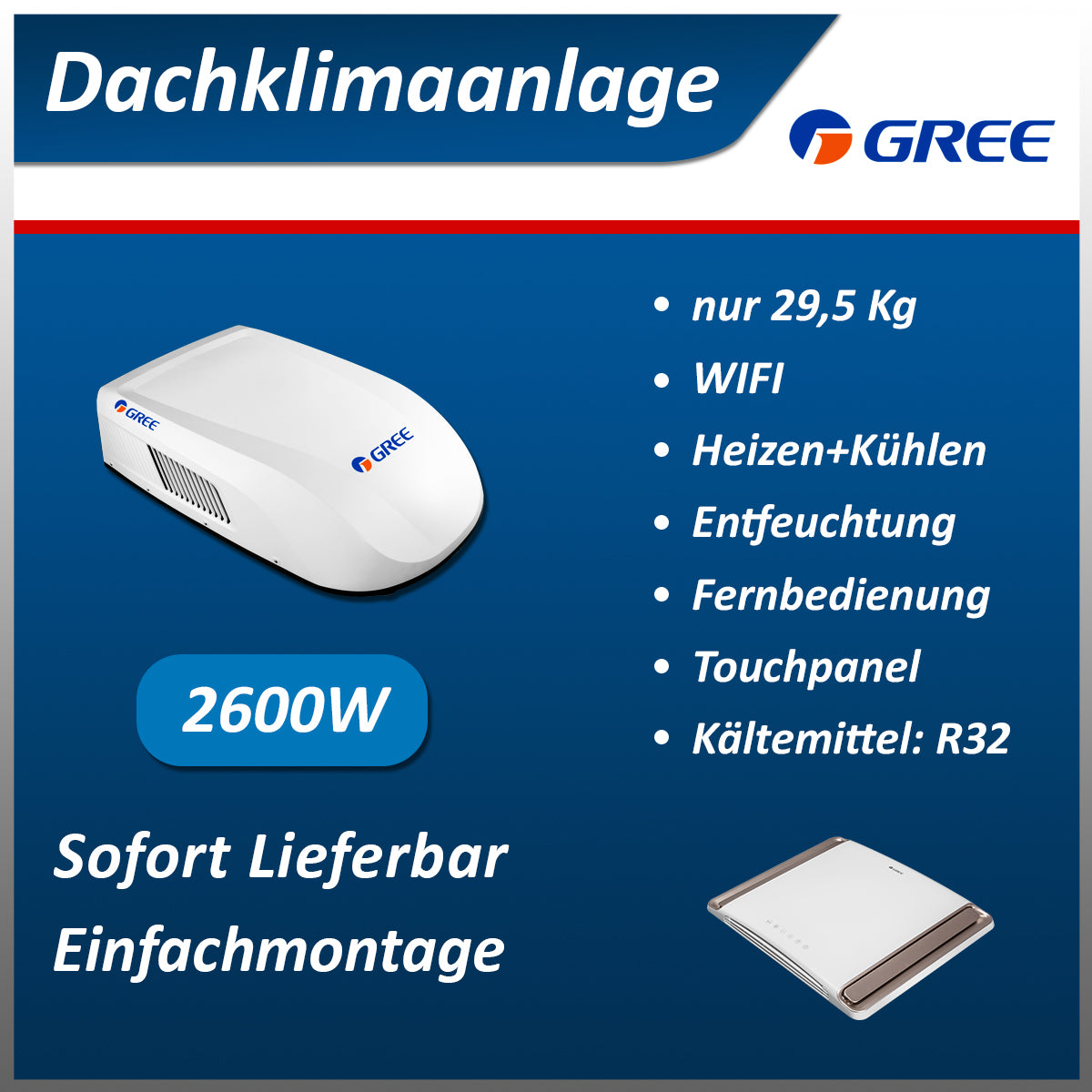 GREE Inverter-Dachklimaanlage für Wohnmobil Wohnwagen 2600W/weiß - Infigoo RV GmbH