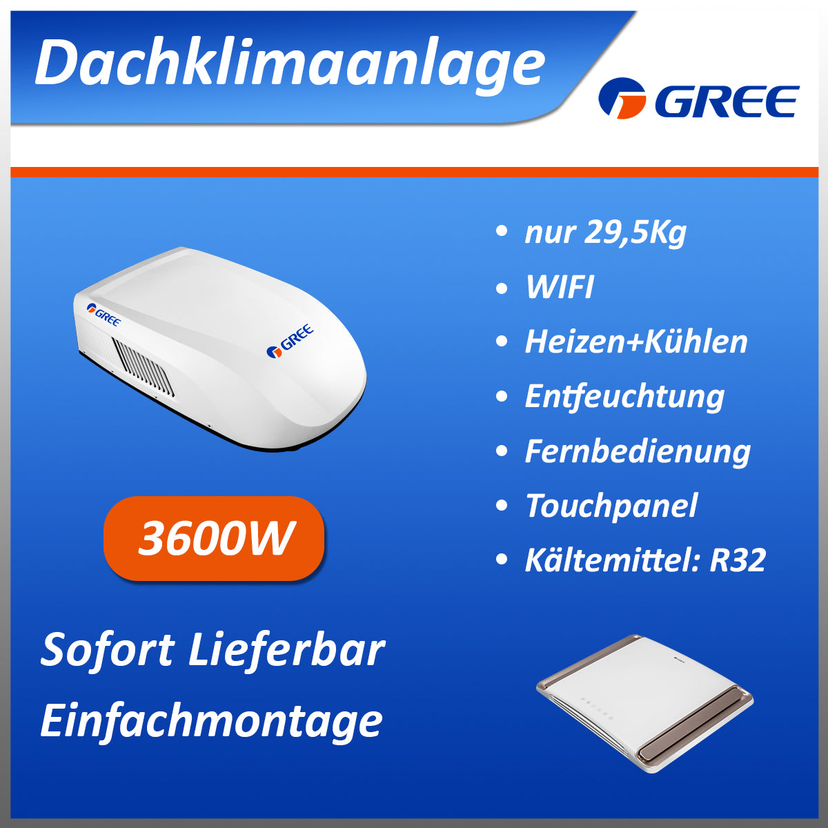 GREE 220-240V Inverter Dachklimaanlage 3600W Weiß für Wohnmobil mit WIFI - Infigoo RV GmbH